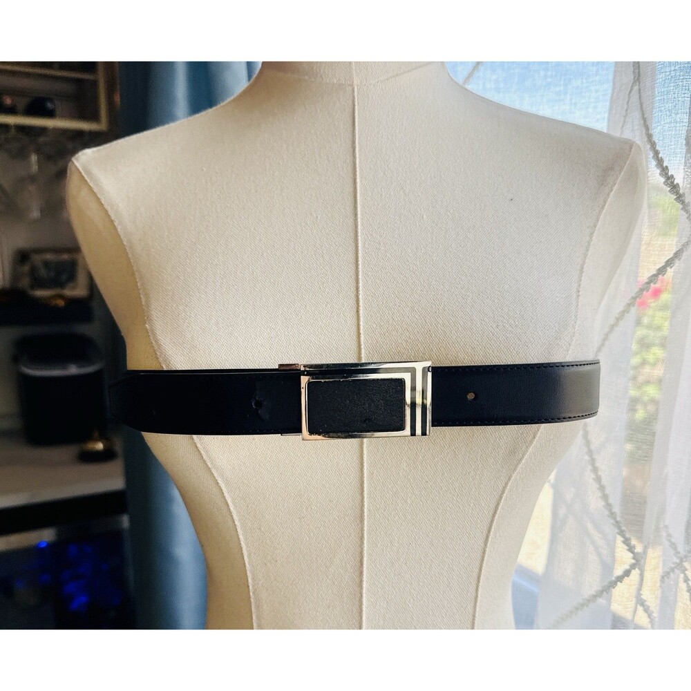 VTG Designer LANVIN Paris Black Womens Reversible Leather Belt READ! As is!